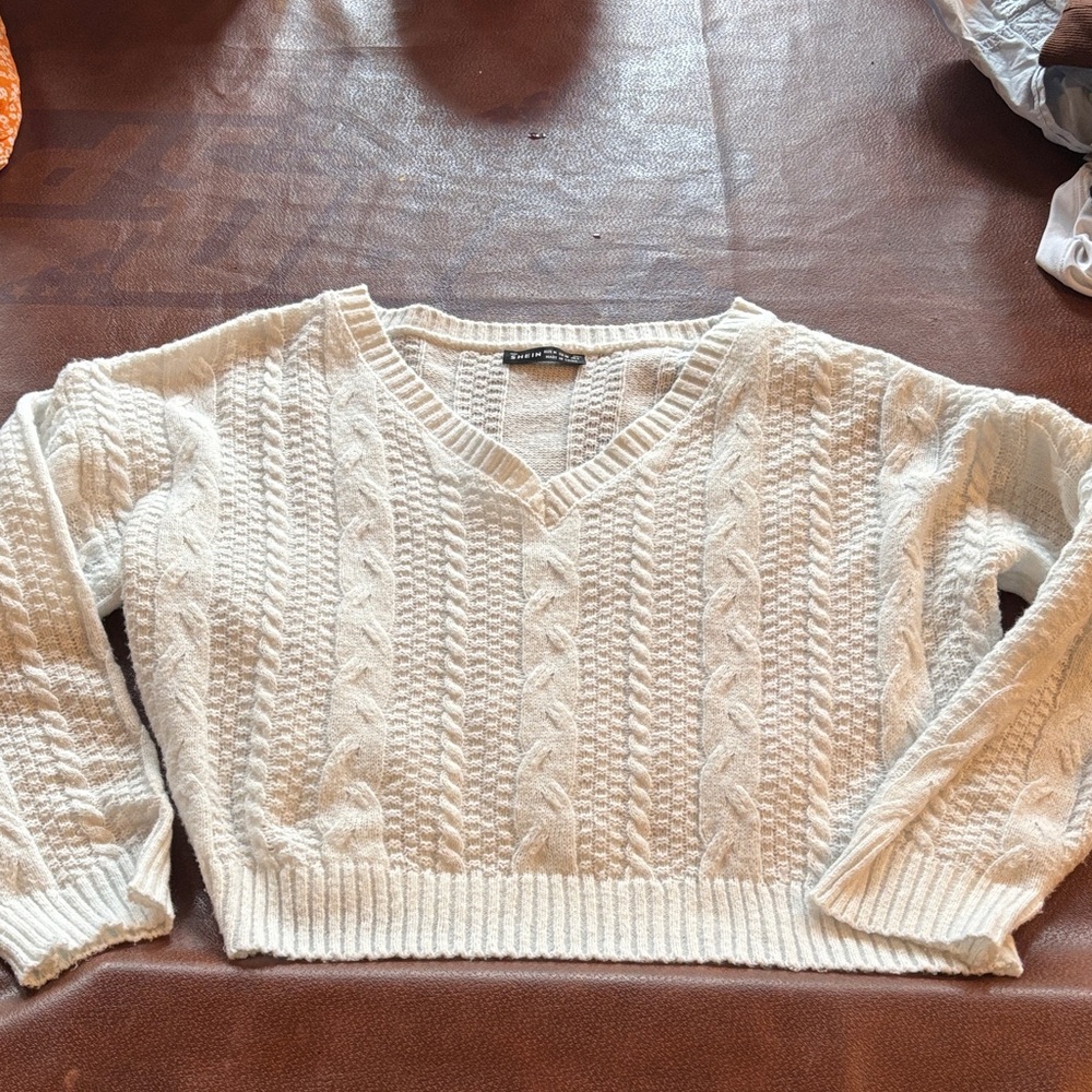 SHEIN Cream Cable Knit Sweater